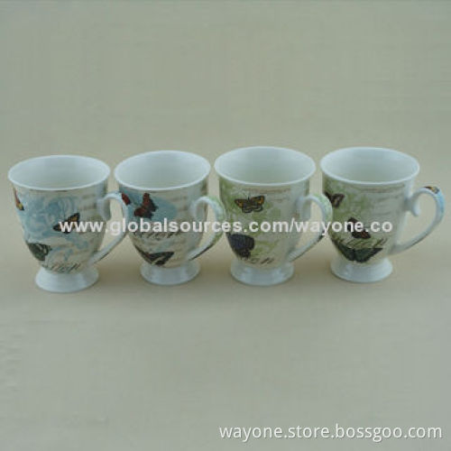 New Bone China Footed Mugs with Floral Design, Royal Shape, Ideal as Present, Food-safe, Butterfly